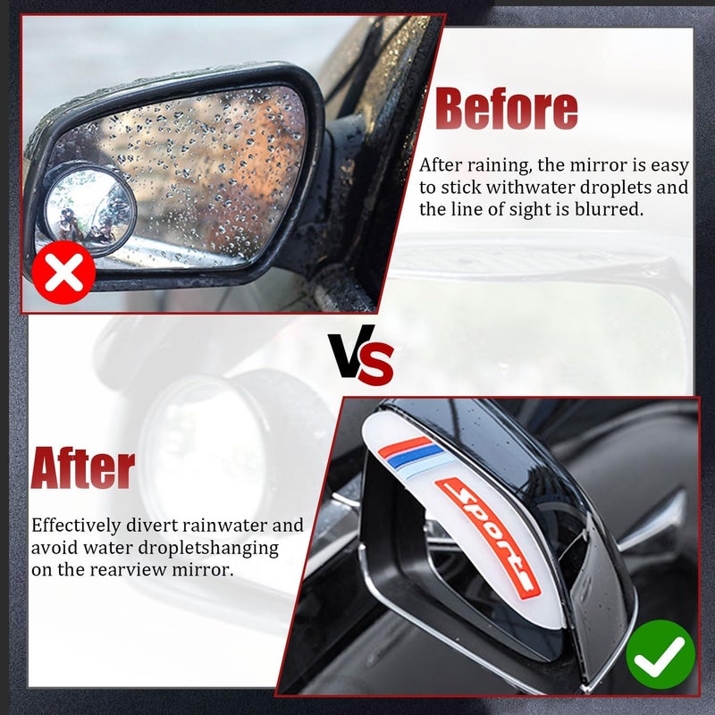 Pincuttee 2PC Side Mirror Visor Rain Guards,Car Rear View Mirror Rain Cover,Silicone Rain Shield,Mirror Cover Rubber Visor Guard(Tri-Color-White Sport,2Pack) - Image 3
